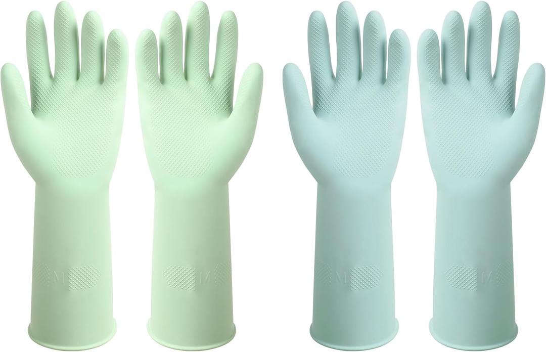 Dishwashing Rubber Gloves Reusable Kitchen Gloves 2Pairs Cleaning Gloves for Washing Dishes Long-lasting&Non-Slip, M