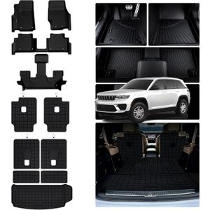 Floor Mats for 2021-2025 Jeep Grand Cherokee L 6 Seats (2nd Row Bucket Seats) & Cargo Mat & Backrest Mat,TPE All Weather Protection Car Mats 2nd & 3rd Row Covering The Backrest Accessories