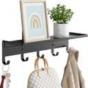 Bethom Wall Shelf with Hooks, Metal Coat Rack Wall Mounted with 5 Hooks, 17 Inch Clothes Hooks Entryway Coat Hangers Storage Clothes, Bags, Purse, Keys for Living Room, Bedroom, Black