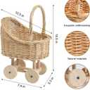 Vintage Woven Rattan Baby Carriage Basket Handcrafted Wicker Stroller for Baby Shower, Flower Girl Basket, Baby Things, Rustic Home Decor, Photography Props, Floral Arrangements (Small)