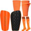 Soccer Shin Guards for Kids Youth, Protective Soccer Shin Pads & Sleeves with Optimized Insert Pocket & Long Soccer Socks for Children Teens Boys Girls (Large, Orange)
