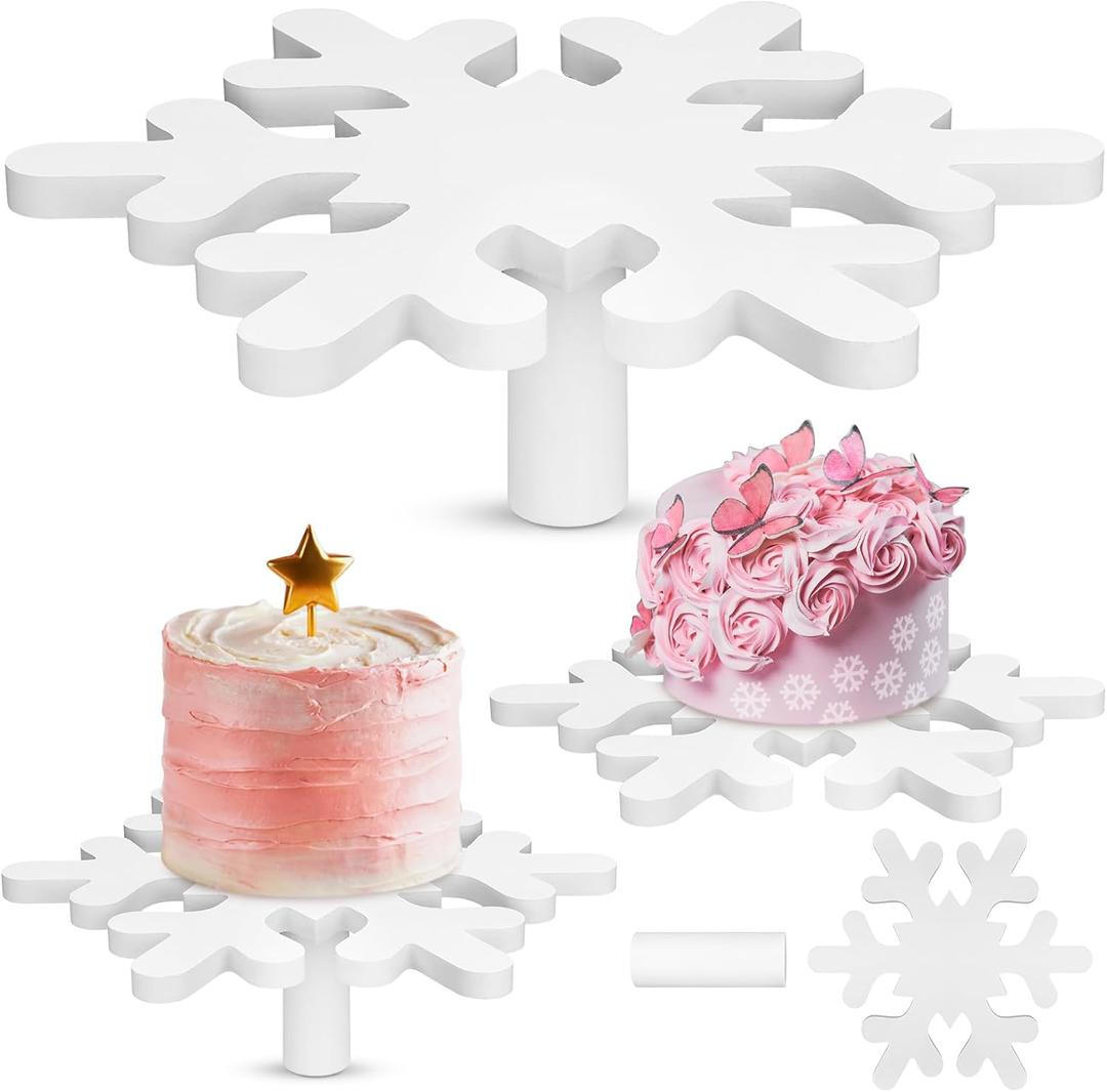 Lallisa Snowflake Cake Stand 11'' x 11'' Christmas Winter Wooden Cake Stand Rustic White Pedestal Plate Winter Dessert Holder Centerpieces for Frozen Wedding Birthday Party Supplies Table Decorations