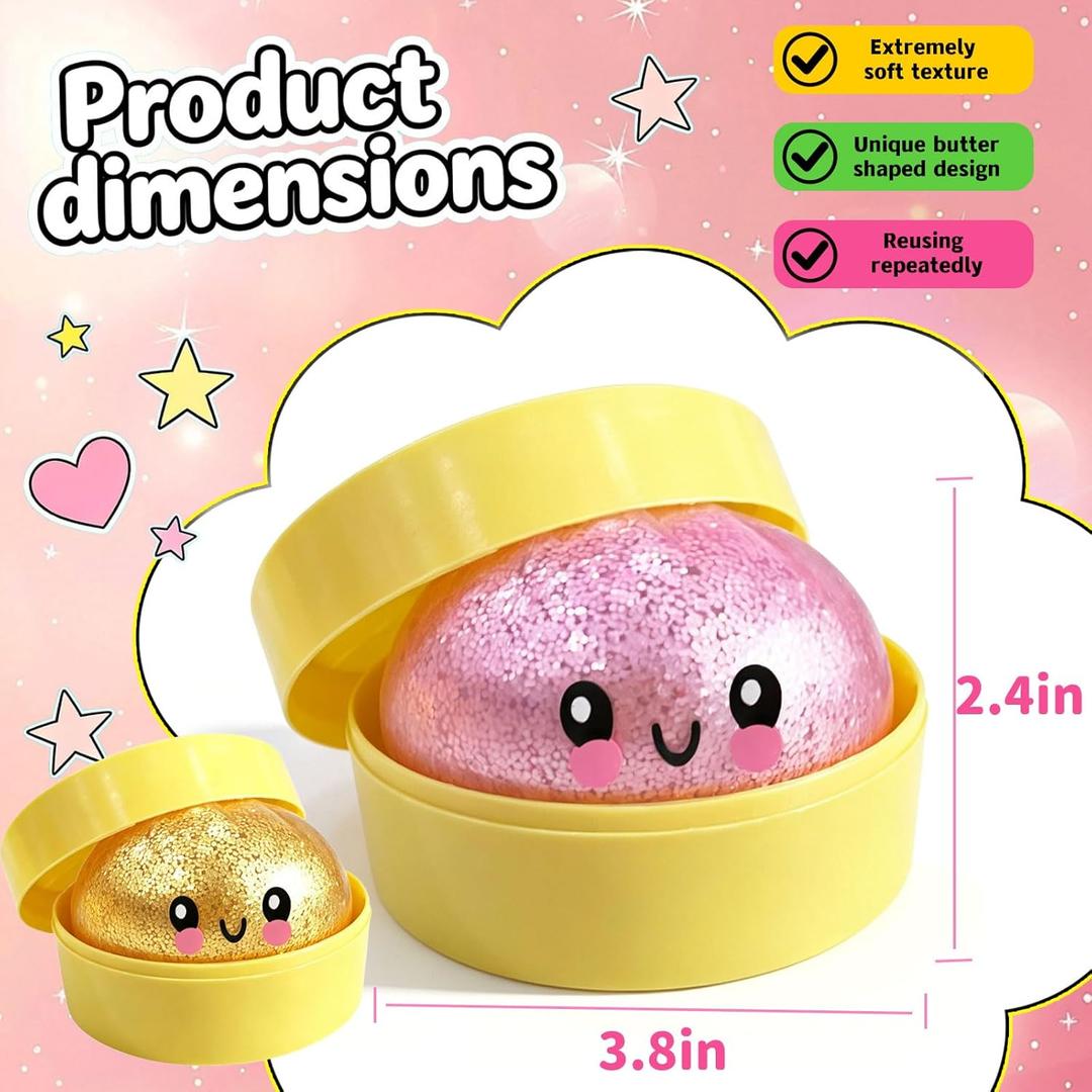 Squishy Toy, Slow Rising Soft TPR Stress Relief Squishy for Adults & Kids – Cute Bao Bun Desk Decoration, Anxiety Relief Fidget, Party Holiday Birthday Gift (2PCS,PINKGOLD)