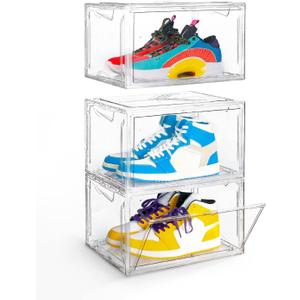 KDOR Clear Plastic Shoe box Organizer, 3 Pack Stackable Sneaker Boxes, Transparent Display Case with Magnetic lid, Tidy Home & Office Closet Storage, 10 Packs