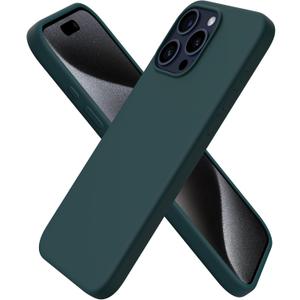 ORNARTO Compatible with iPhone 15 Pro Max Case 6.7", Slim Liquid Silicone 3 Layers Soft Gel Rubber Shockproof Protective Phone Cover with Anti-Scratch Microfiber Lining-Olive Green