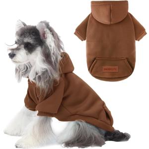 2 Pack Dog Hoodie Warm Hood Dog Sweater Cold Weather Small Dogs Sweatshirt Comfort Pet Clothes for Small Dogs with Pockets (Coffee, S (Back: 9.45",Chest: 14.9", 3.5-5.8lbs))