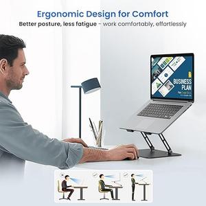 My Buddy K3 Pro Laptop Stand with Adjustable Height & Angle, Foldable Portable Design, Improved Air Flow, Carbon Steel Body for up to 15.6” Laptops and Tablets (Grey)