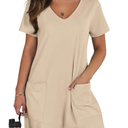 Rompers for Women Summer Casual Short Sleeve Jumpsuits V Neck Loose Fit One Piece Outfits with Pockets 2025 Clothes, Small, Khaki 