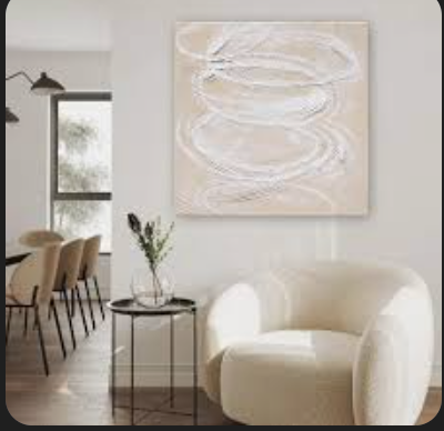 GeekMacro 24x24 Inch Square HandPainted Oil Painting Textured Wall Art Nature Swirls White Cream Modern Canvas Artwork for Living Room Bedroom Office Decor