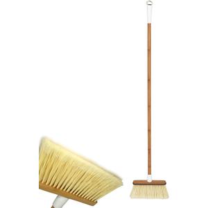 Full Circle Clean Sweep -Bamboo Broom -Angled for Precision in Tight Spaces, with Stiff Flagged Bristles for Indoor & Outdoor Cleaning -Ideal for Pet Hair, Kitchen, Hardwood, & Garage, White