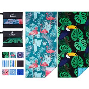 2 Pack Lightweight Thin Beach Towel Oversized 71"x32" Big Extra Large Microfiber Sand Free Towels for Adult Quick Dry Travel Camping Beach Accessories Vacation Essential Gift Flamingo Toucan