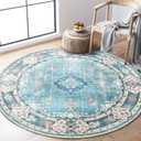 MUJOO Teal Round Rug 4ft,Circle Washable Area Rugs for Bedroom Living Room Bathroom,Boho Small Non Slip Circular Carpet,Floral