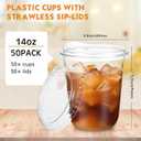 Baderke 50 Pcs Round Bottom Plastic Cups with Sip Lids Clear Disposable Iced Coffee Cups for Smoothie Cold Beverage Coffee Shops and Party Catering(14 oz,Clear)