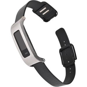 Leather Strap Compatible with vivofit 4 Activity Tracker Bands Replacement Watchband with Metal Case for women (Dark Black)