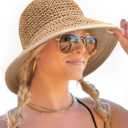 FURTALK Summer Straw Beach Sun Hats for Women UPF 50 Floppy Wide Brim Travel Bucket Hat Foldable Packable (Khaki)
