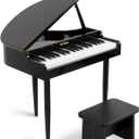 STRICH 37 Keys Kids Piano Keyboard Set, Mini Grand Digital Piano for Kids with Stand Chair, Wood Piano for 3+ Girls and Boys, Classic Black, SEK-60