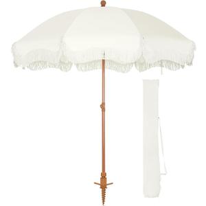 HERA'S PALACE 7ft Heavy Duty Beach Umbrella with Sand Anchor, Fringe Umbrella for Sand, UV 50+, Patio Umbrella with Tilt Pole for Garden Pool Backyard