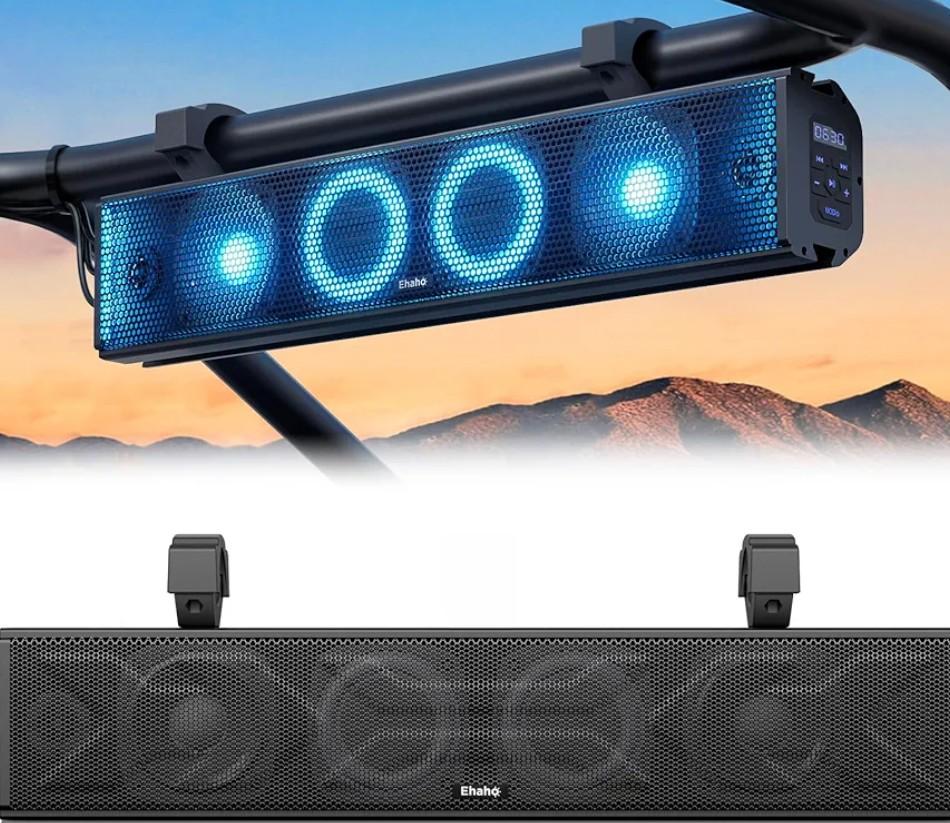 25 Inch UTV Sound Bar, ATV SoundBar Bluetooth with RGB Lighting, IP66 Waterproof Golf Cart Sound Bar, Amplified Powersports SXS SoundBar, UTV Speakers Compatible with Polaris RZR Can-Am