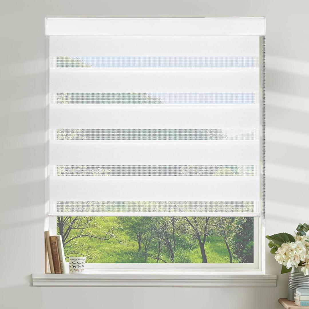 Allesin Zebra Blinds for Windows Blackout Zebra Roller Window Shades,White 72X 36, Dual Layer Light Filtering UV and Privacy Protection for Day and Night for Home, Office (36"W x 72"H)