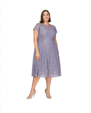 S.L. Fashions Women's Plus Size Sequin Lace Fit and Flare Dress (16P)