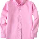 DHTS Boys' Dress Shirts Toddle Boy Long Sleeve Uniform Shirt for Kids (Pink)