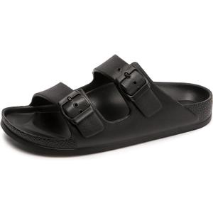FUNKYMONKEY Women's Comfort Slides Double Buckle Adjustable Plastics Flat Sandals (9)