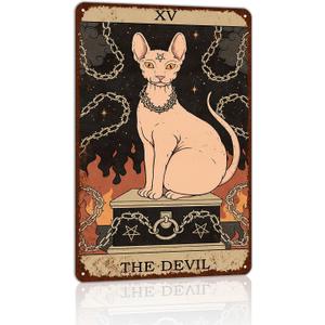 Vintage Cat Tin Sign Retro Tarot Card Metal Sign Poster Wall Art Decor Bathroom Dorm Room Home Decor - Devil