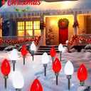 12 Pack Large C9 Christmas Decorations Outdoor Waterproof, Solar C9 Christmas Lights Outdoor with 2 Modes, Solar Pathway Light for Outside Party Yard Lawn Patio Walkway Xmas Decoration (Red and White)