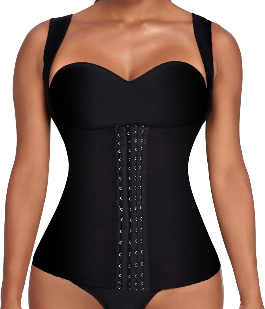 Ekouaer Women's Underbust Corset Waist Trainer Cincher Steel Boned Body Shaper Tummy Fat Burner XL, Black