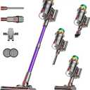 Cordless Vacuum Cleaner, 48KPA 550W 65Mins Extra-Large Dust Cup Cordless Stick Vacuum, Rechargeable Vacuum Cleaner with Self-Standing, Vacuum Cleaners for Home, Hardwood Floor, Carpet, Pet Hair (Purple)