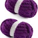 2 Pack Chunky Yarn for Hand Knitting - Chunky Chenille Blanket Yarn for Crocheting and Crochet with Jumbo Fluffy Super Bulky 25 yds 7.7 oz Each Skein (Violet)