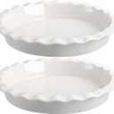 Foraineam Porcelain Pie Pan for Baking, Oven Safe Pie Plate Baking Dish, 9 Inches Round Deep Dish with Ruffled Edge, Set of 2