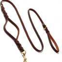 Guiding Star Double Handle Leather Dog Leash 6ft, Heavy Duty Braided Dog Leash with Traffic Handle for Small Medium & Large Dogs (Two Handles 6 Foot x 5/8", Brown)