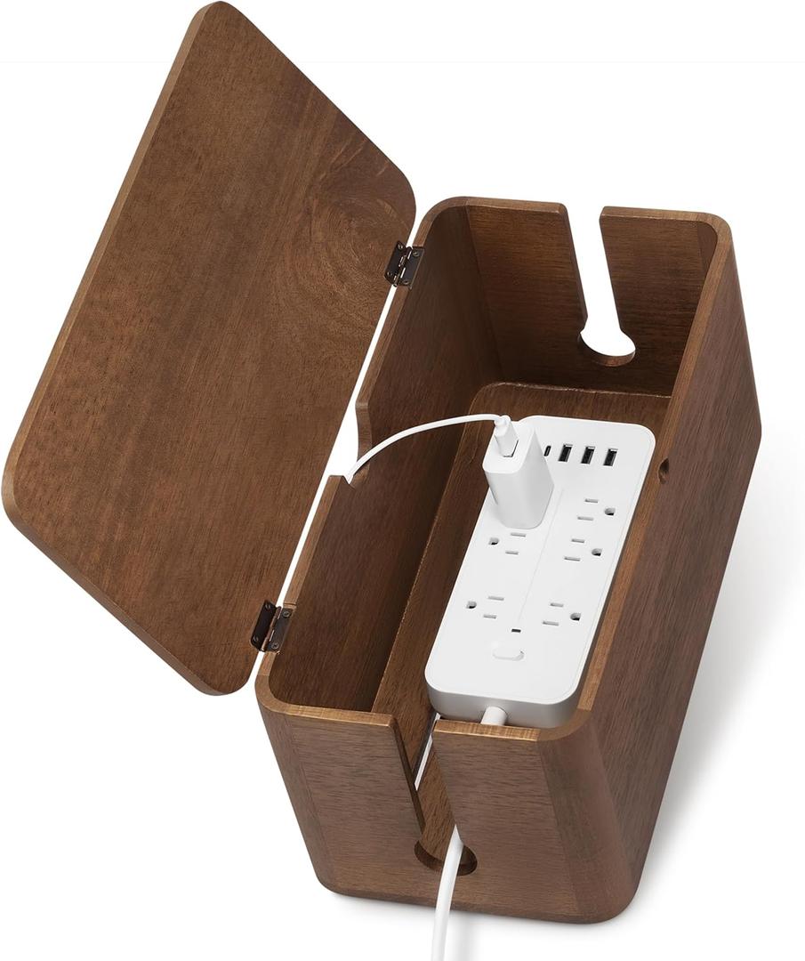 ZhiYo Wood Cable Management Box, Large Cord Organizer Box for Power Strip, Extension Cord Hider for Office, Desk Cable Storage Box for Wire Management, Floor Outlet Hider, 14.2" L 6.7" W 6.3" H