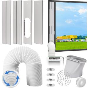 Portable AC Window Vent Kit, Adjustable Vertical/Horizontal Sliding Window Kit Plate for AC Unit, Seamless Portable AC Window Seal with 5.9 Inch Diameter, 59 Inch Length Exhaust Hose