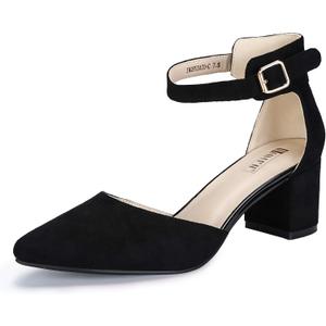 IDIFU Women's IN2 Pedazo Dress Shoes Low Block Heels Comfortable Chunky Closed Toe Ankle Strap Wedding Pumps (8.5)