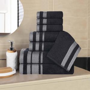 Superior Cotton 8 Piece Towel Set, Plush Soft Absorbent Towels, Bathroom Essentials, Shower, Luxury, Fluffy, Quick Dry, Includes 2 Bath, 2 Hand, 4 Washcloth/Face Towels, Hays Collection, Black