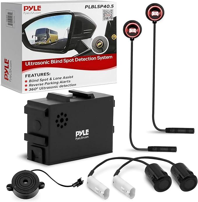 Pyle Ultrasonic Blind Spot Detection System, BSD Change Lane Safer, BSA BSM Blind Spot Monitoring Assistant Car Driving Security with Reverse Parking System, LED Buzzer Monitor, 5 Meter Range