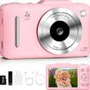 Digital Camera 4K Autofocus Vlogging Camera for Photography with 16X Zoom Anti Shake, 32GB Card, 48MP Compact Portable Point and Shoot Camera for Kids Boys Girls Teens Beginner, Pink