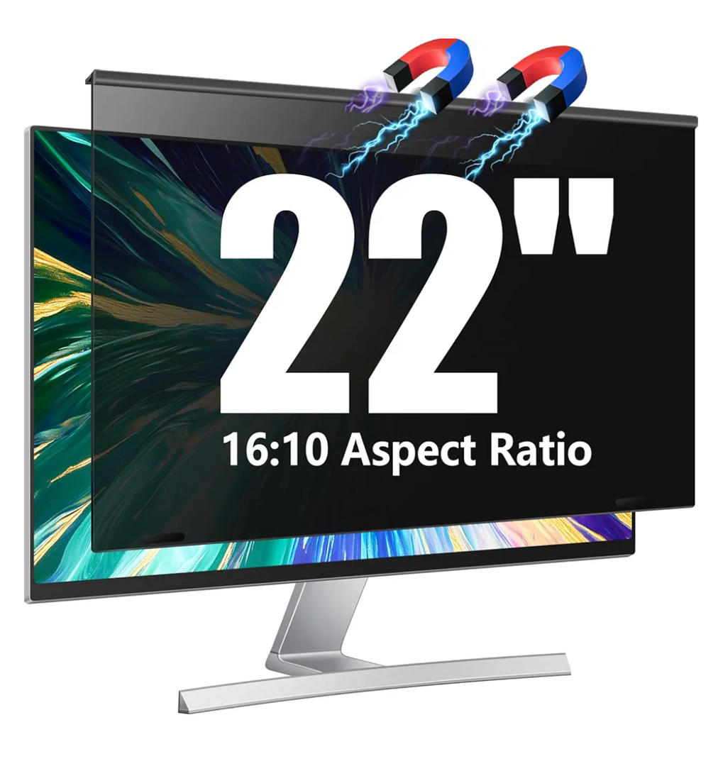 Magnetic Computer Privacy Screen Filter 22 inch for 16:10 Widescreen Monitor Desktop PC, 22in Hanging Removable Anti Blue Light Glare Eye Protection Shield, Screen Protector Panel
