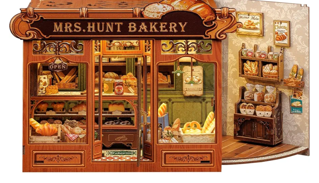 CUTEBEE Book Nook Kit - DIY Miniature House Dollhouse Kit for Adults and Teens, Booknook Tiny House Bookshelf Decor 3D Wooden Puzzle, Gifts for Family, Friends (Mrs.Hunt Bakery)