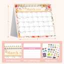 2 x Desk Calendar 2026, Desktop Calendar 2026 Standing Flip Cover 12 Month(January - December), Small Desk Planner with Stickers & Notes for Office Accessories and Home School Supplies, 8" x 6", Floral (Flowers)