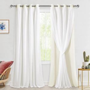 Hiasan Mix & Match Ivory Blackout Curtains with Sheer, Thermal Insulated Privacy Double Layer Grommet Window Curtains for Bedroom, Living Room, Nursery, 2 Drape Panels with Tiebacks, 52W X 96L