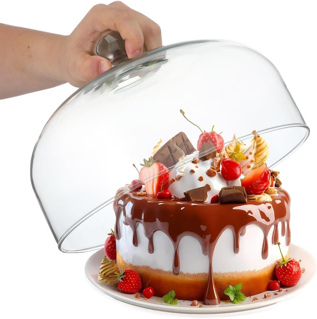 ULTECHNOVO Glass Cake Dome Cover Clear Dessert Dome for Kitchen Countertop 9.84 x 9.84 x 6.69 in Reusable Serving Dish Cover for Cakes Cookies Parties Buffets