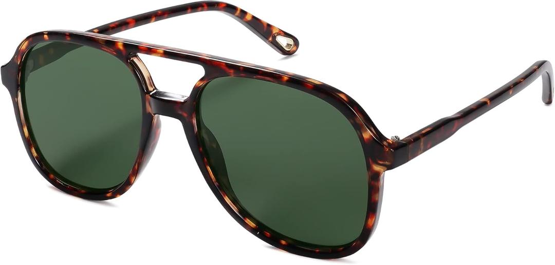 SOJOS Retro Polarized Aviator Sunglasses Womens Mens Classic 70s Vintage Trendy Square Aviators SJ2174 (Brown Tortoise/Dark Green)