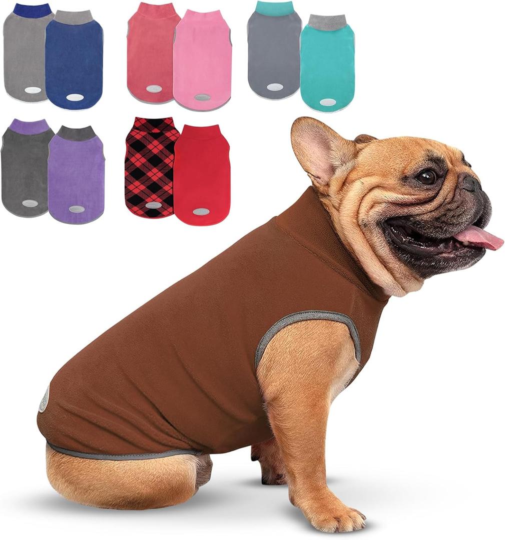 cyeollo Fleece Dog Sweater Vest, Reflective Dog Sweatshirt Pullover Doggie Jacket for  Doggie Clothes Boy Girl Pets, Brown & Khaki M