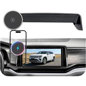 Magnetic Phone Holder for Volkswagen Atlas (2024 2025 2026, 12inch) / VW Altas Cross Sport, 15W Wireless Car Charger for iPhone & Samsung, 360 & Hands Free, with Storage Box, New Car Accessories
