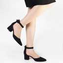 Ankis Closed Toe Heels for Women, 2.25 Inch Low Block Chunky Dress Pumps | Black Nude White Gold Silver Pointed Toe Design, Soft Insole, Adjustable Ankle Strap, Classic Versatile, For Formal Daily, 6.5