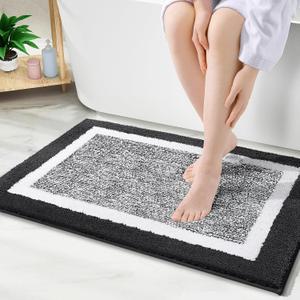 OLANLY Bathroom Rugs 30x20, Extra Soft and Absorbent Microfiber Bath Rugs, Non-Slip, Machine Washable, Quick Dry Shaggy Bath Carpet, Bath Mats for Bathroom Floor, Tub, Shower, Black