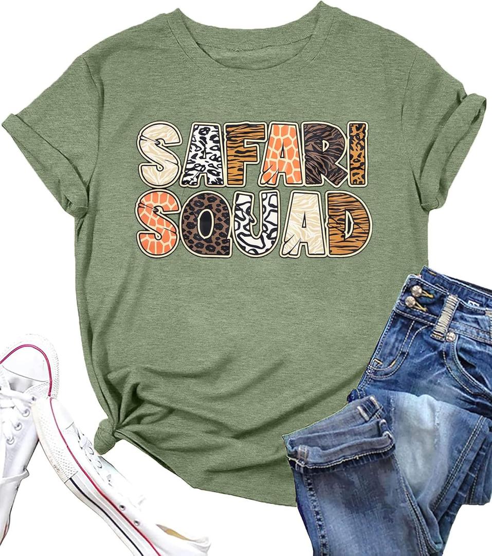 Safari Squad Shirt Women Safari Birthday Shirts Animal Kingdom Outfit Zoo Party Tee Short Sleeve Tops (XX-Large, Green)